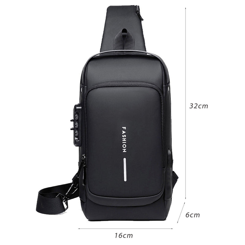 SPORT SLING BAG WITH USB CHARGING, PASSWORD LOCK, LARGE CAPACITY, WATER RESISTANT, ANTI-THEFT CROSSBODY BAG