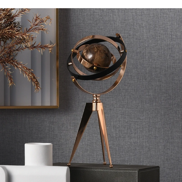 METAL GLOBE CUTOUT MARBLE SPINNER DECORATIVE FIGURINE