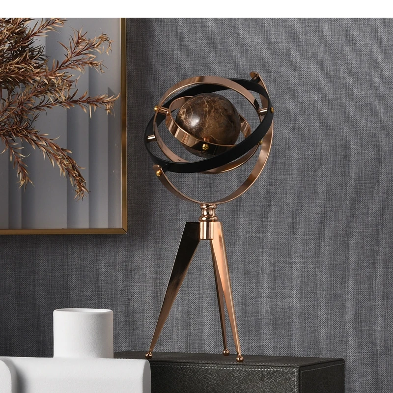 METAL GLOBE CUTOUT MARBLE SPINNER DECORATIVE FIGURINE