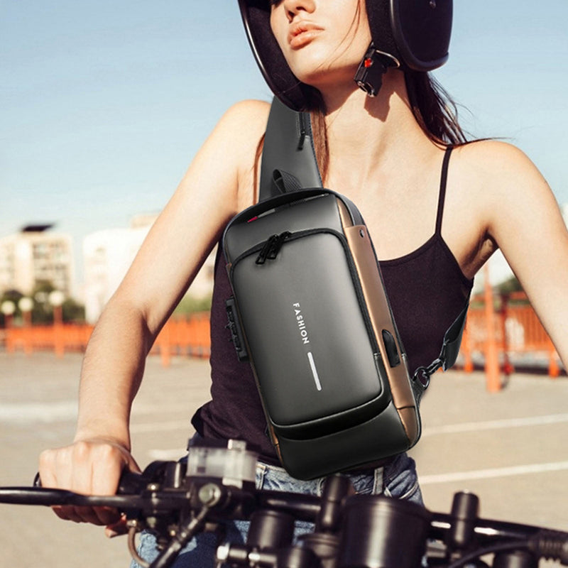 SPORT SLING BAG WITH USB CHARGING, PASSWORD LOCK, LARGE CAPACITY, WATER RESISTANT, ANTI-THEFT CROSSBODY BAG