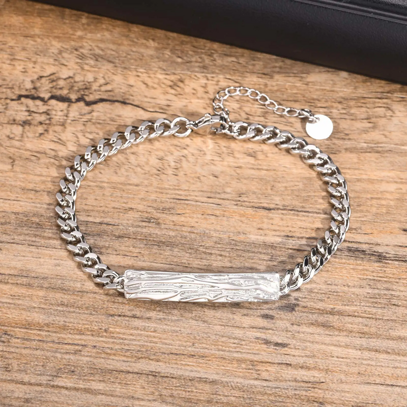 STYLISH TREE GRAIN BRACELETS, UNISEX METAL CUBAN CHAIN LINK WRISTBAND