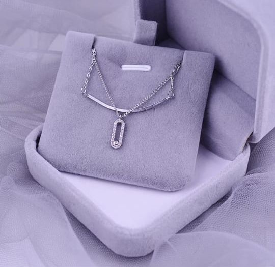 STERLING SILVER DOUBLE CUBAN LINK CHAIN, SMILE ZIRCON PENDANT NECKLACE FOR WOMEN