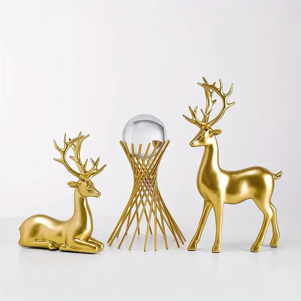2 PIECE GOLDEN DEER FIGURINE SET – PERFECT DECOR FOR LIVING ROOM & BEDROOM