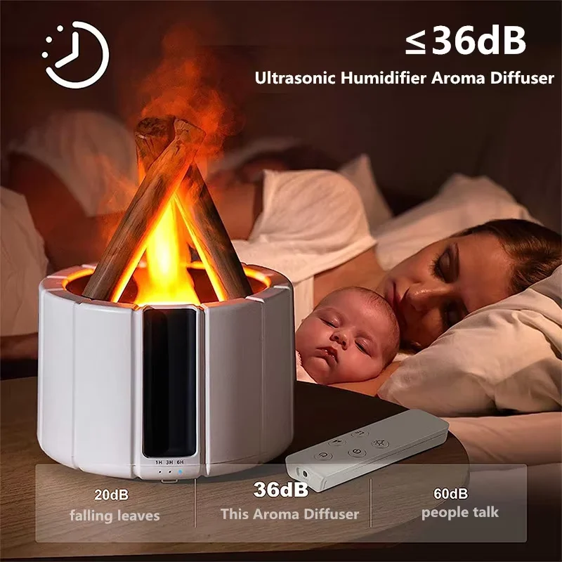 CAMPFIRE FLAME AROMATHERAPY LAMP REMOTE ULTRASONIC AIR HUMIDIFIER WITH LED LIGHT
