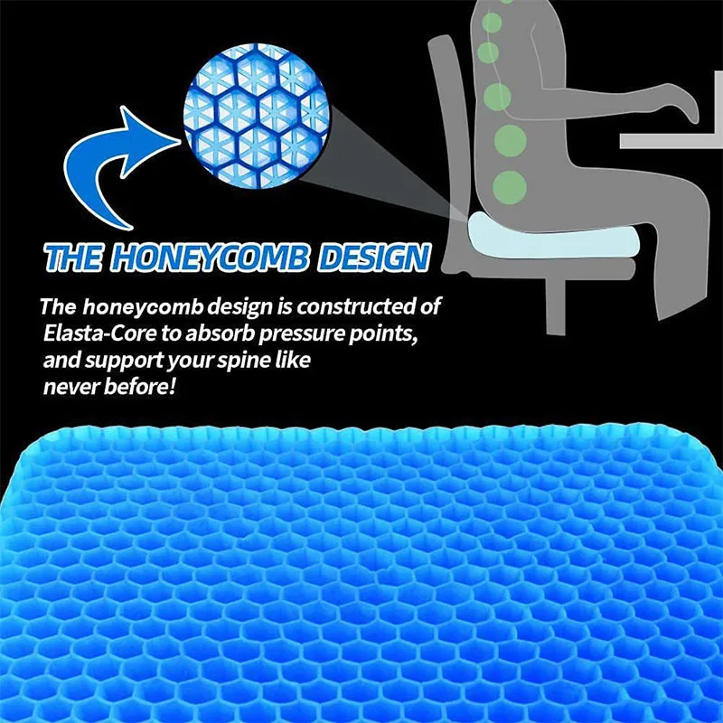 SUMMER GEL SEAT CUSHION BREATHABLE HONEYCOMB DESIGN FOR PRESSURE RELIEF BACK TAILBONE PAIN HOME OFFICE CHAIR CARS WHEELCHAIR