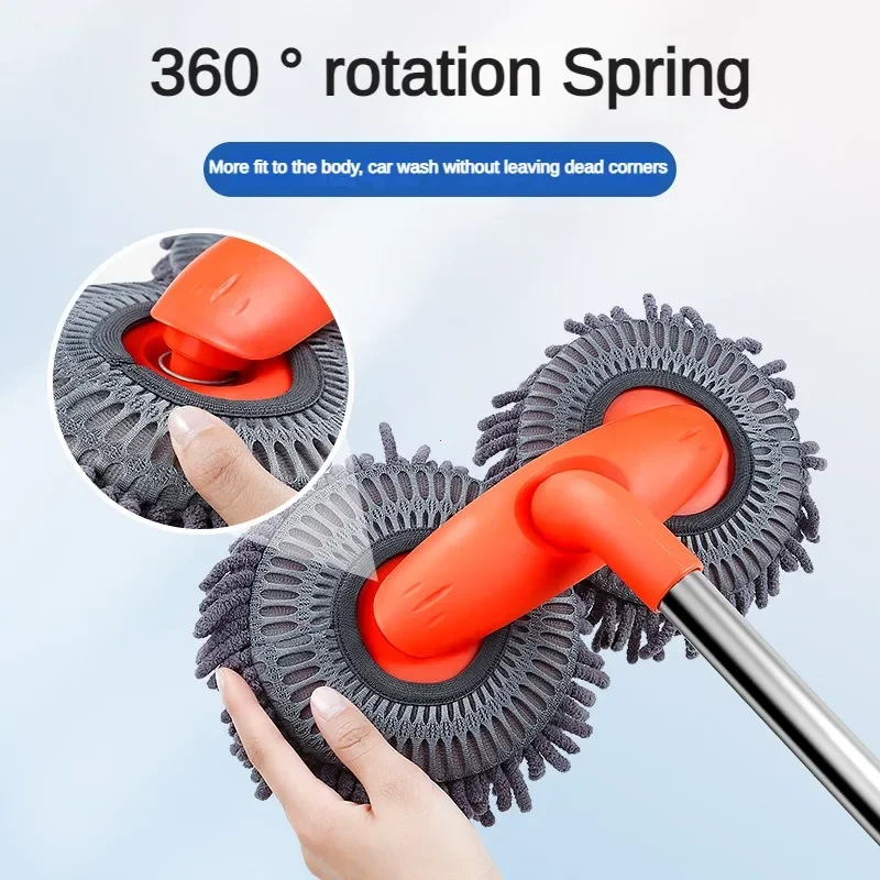 ROTATING DOUBLE BRUSH CAR WASH MOP TELESCOPIC ROOF WINDOW CLEANING ACCESSORIES