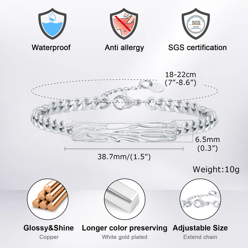 STYLISH TREE GRAIN BRACELETS, UNISEX METAL CUBAN CHAIN LINK WRISTBAND