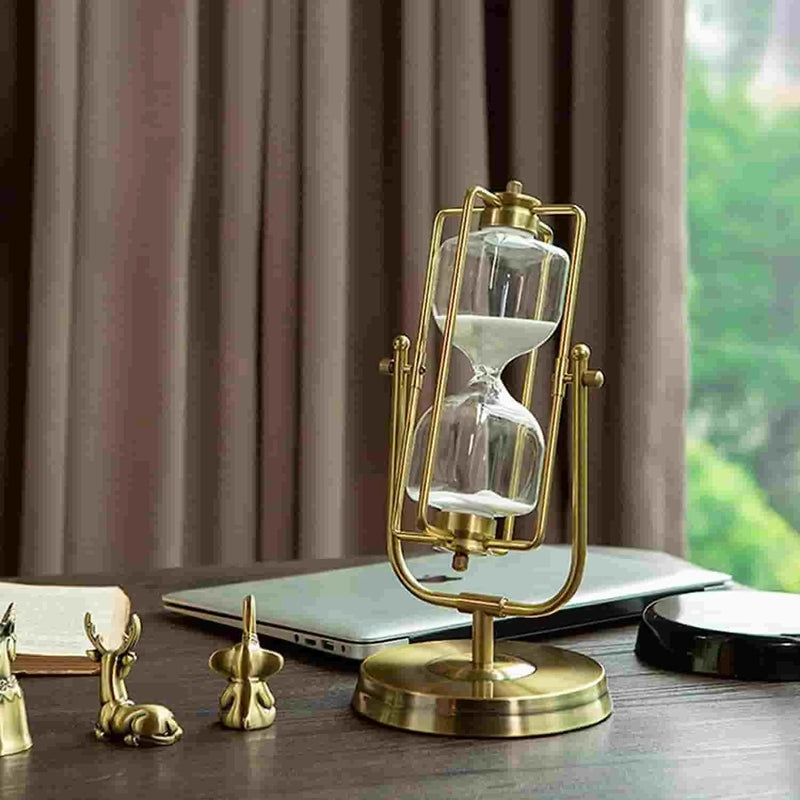 ROTATING HOURGLASS WITH BRASS TONE FRAME 30-MINUTE METAL SAND TIMER
