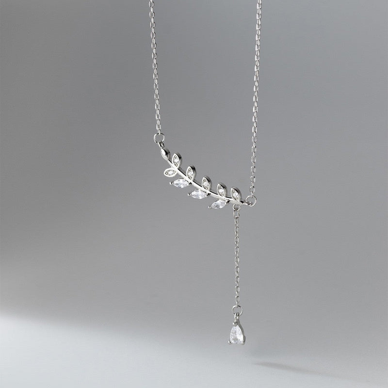 STERLING SILVER LEAVES ZIRCON PENDANT NECKLACE FOR WOMEN FASHION JEWELRY GIFT
