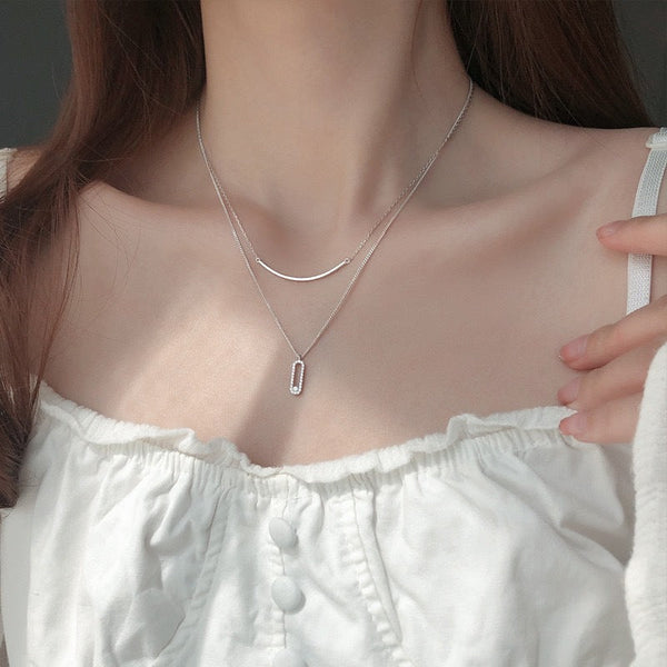 STERLING SILVER DOUBLE CUBAN LINK CHAIN, SMILE ZIRCON PENDANT NECKLACE FOR WOMEN