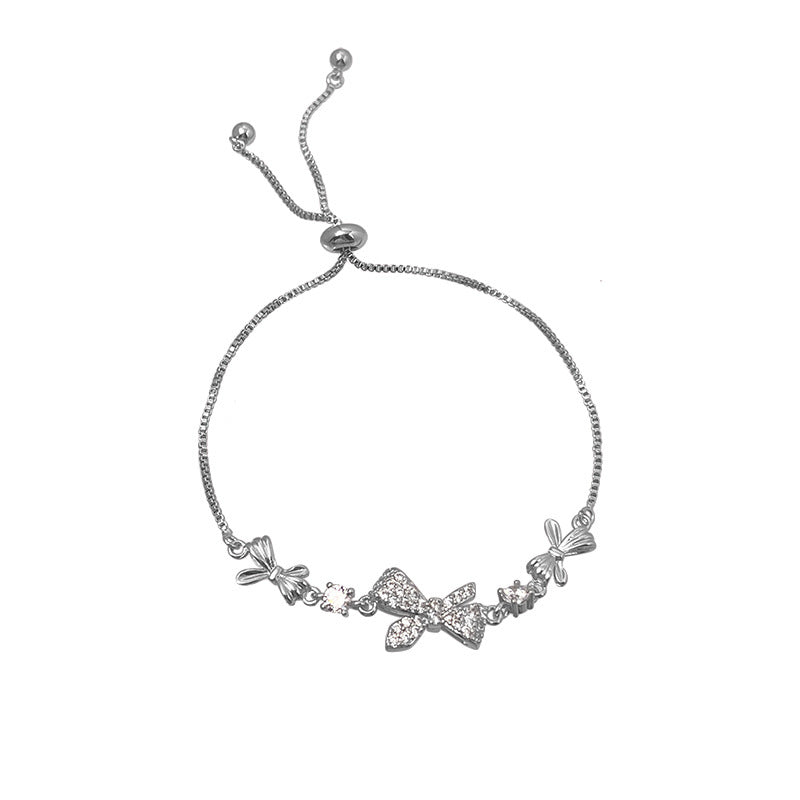 SHINY PINK CRYSTAL CHERRY BLOSSOM BRACELET MOON BOW FLOWERS ZIRCON GIRL JEWELRY