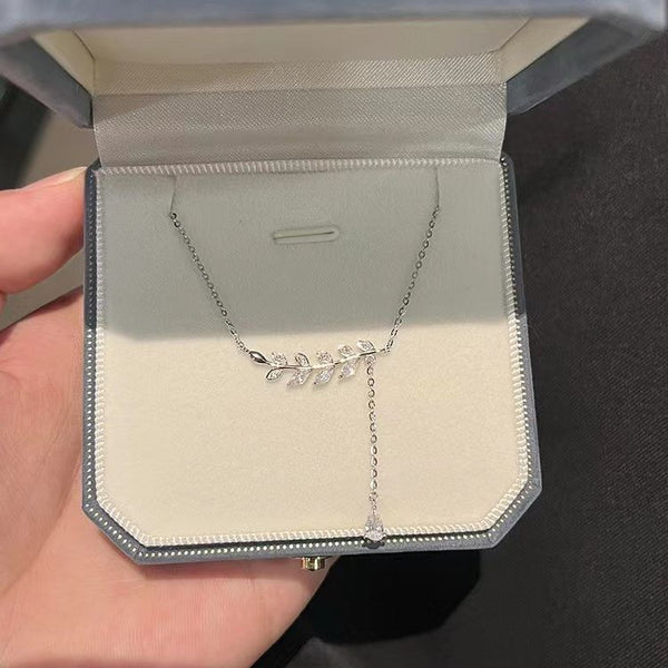 STERLING SILVER LEAVES ZIRCON PENDANT NECKLACE FOR WOMEN FASHION JEWELRY GIFT
