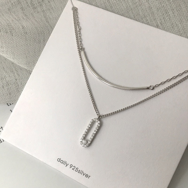 STERLING SILVER DOUBLE CUBAN LINK CHAIN, SMILE ZIRCON PENDANT NECKLACE FOR WOMEN