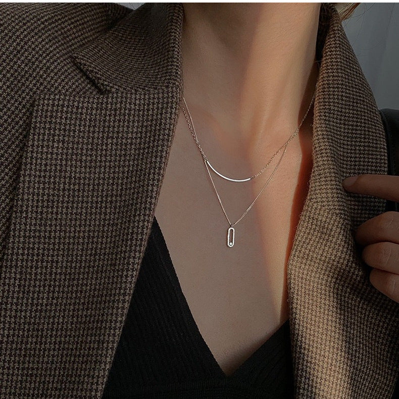 STERLING SILVER DOUBLE CUBAN LINK CHAIN, SMILE ZIRCON PENDANT NECKLACE FOR WOMEN
