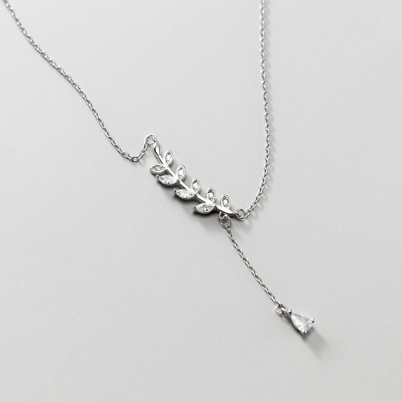 STERLING SILVER LEAVES ZIRCON PENDANT NECKLACE FOR WOMEN FASHION JEWELRY GIFT