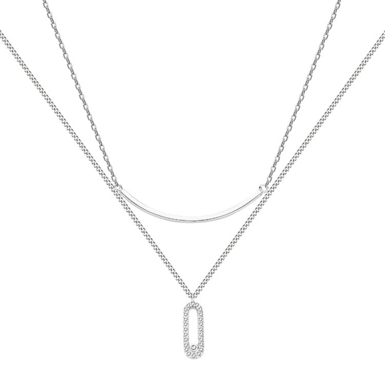 STERLING SILVER DOUBLE CUBAN LINK CHAIN, SMILE ZIRCON PENDANT NECKLACE FOR WOMEN