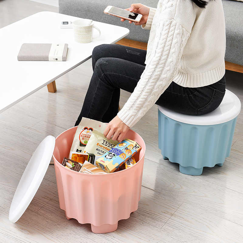 2 PIECES PLASTIC STORAGE CHAIR OTTOMAN FURNITURE FOR LIVING ROOM