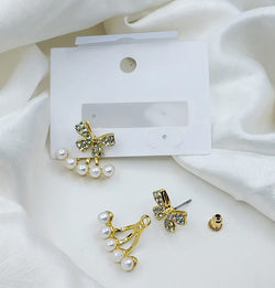 KOREAN LUXURY ZIRCON BOW STUD EARRINGS FOR WOMEN, PEARL BOW KNOT JEWELRY