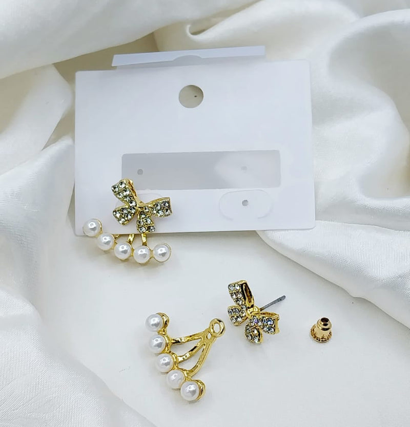 KOREAN LUXURY ZIRCON BOW STUD EARRINGS FOR WOMEN, PEARL BOW KNOT JEWELRY