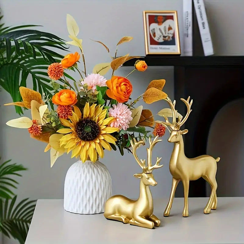 2 PIECE GOLDEN DEER FIGURINE SET – PERFECT DECOR FOR LIVING ROOM & BEDROOM