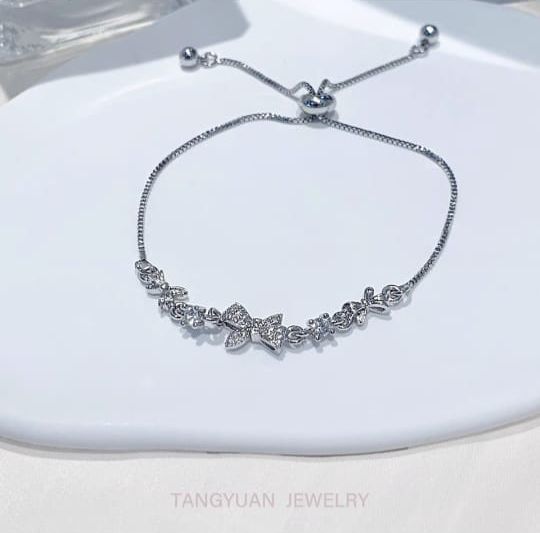 SHINY PINK CRYSTAL CHERRY BLOSSOM BRACELET MOON BOW FLOWERS ZIRCON GIRL JEWELRY